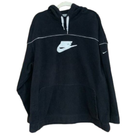 Vintage Nike Fleece Black X-Large Center Swoosh Spell Out Hooded